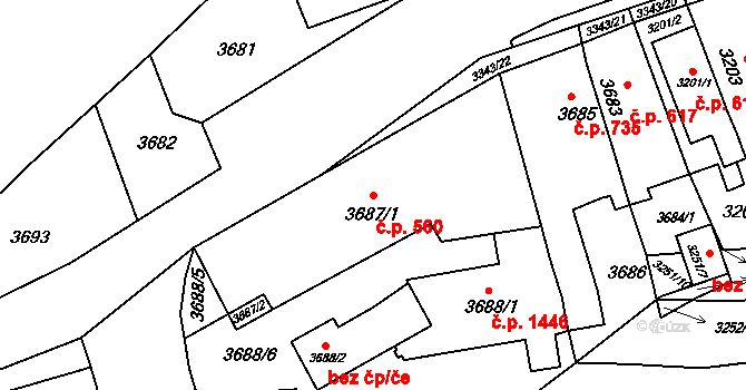 Jirkov 560 na parcele st. 3687/1 v KÚ Jirkov, Katastrální mapa