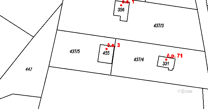 Čekov 3, Miřetice na parcele st. 455 v KÚ Miřetice u Nasavrk, Katastrální mapa