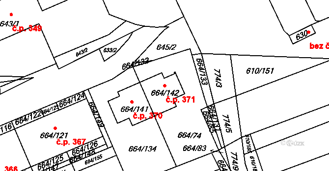 Mokrá 371, Mokrá-Horákov na parcele st. 664/142 v KÚ Mokrá u Brna, Katastrální mapa