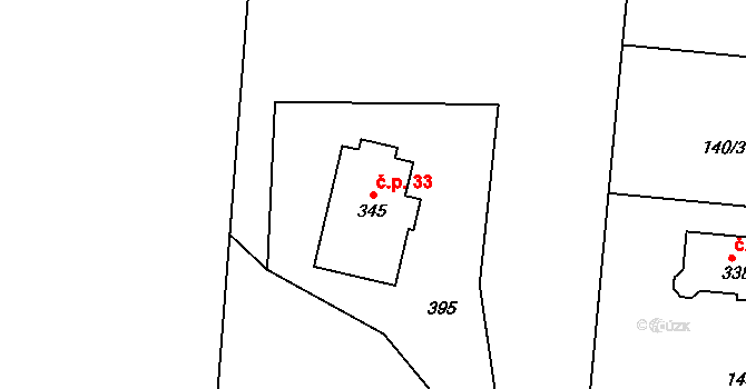 Vykmanov 33, Ostrov na parcele st. 345 v KÚ Vykmanov u Ostrova, Katastrální mapa