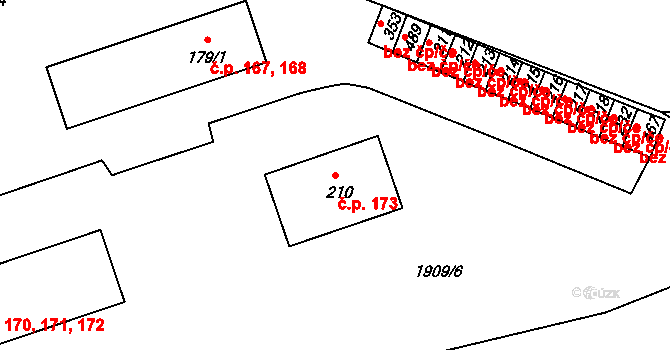 Přibyslavice 173 na parcele st. 210 v KÚ Přibyslavice nad Jihlavou, Katastrální mapa