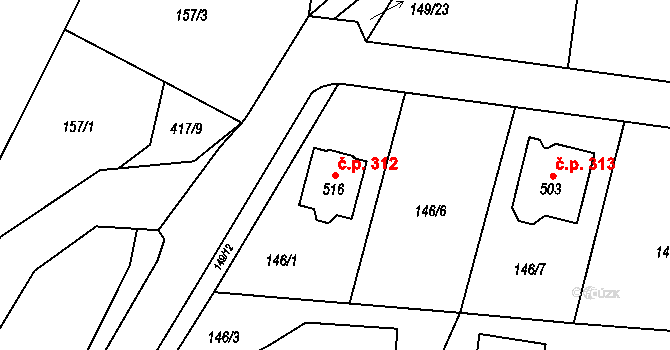 Malá Skalice 312, Česká Skalice na parcele st. 516 v KÚ Malá Skalice, Katastrální mapa