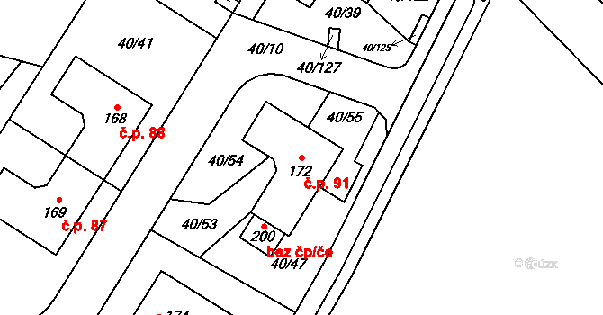 Noutonice 91, Lichoceves na parcele st. 172 v KÚ Noutonice, Katastrální mapa