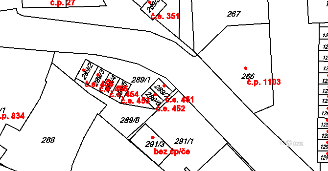 Rumburk 1 451, Rumburk na parcele st. 289/7 v KÚ Rumburk, Katastrální mapa