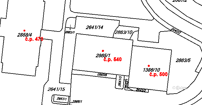 Nový Lískovec 540, Brno na parcele st. 2865/1 v KÚ Nový Lískovec, Katastrální mapa