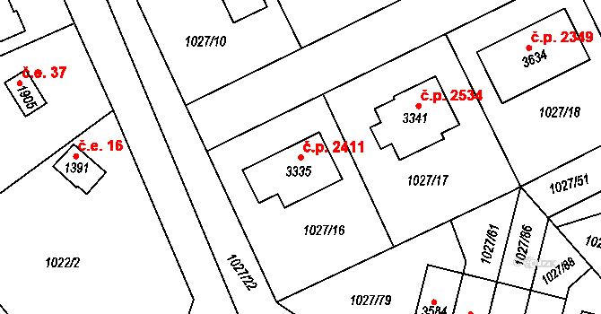 Říčany 2411 na parcele st. 3335 v KÚ Říčany u Prahy, Katastrální mapa