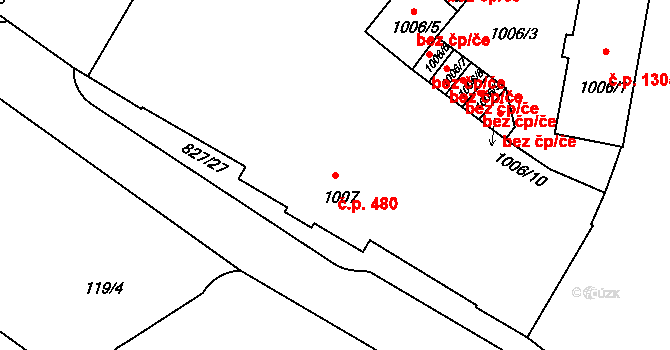 Předměstí 480, Litoměřice na parcele st. 1007 v KÚ Litoměřice, Katastrální mapa