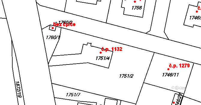 Benešov 1132 na parcele st. 1751/4 v KÚ Benešov u Prahy, Katastrální mapa