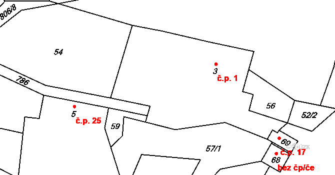 Choratice 1 na parcele st. 3 v KÚ Choratice, Katastrální mapa