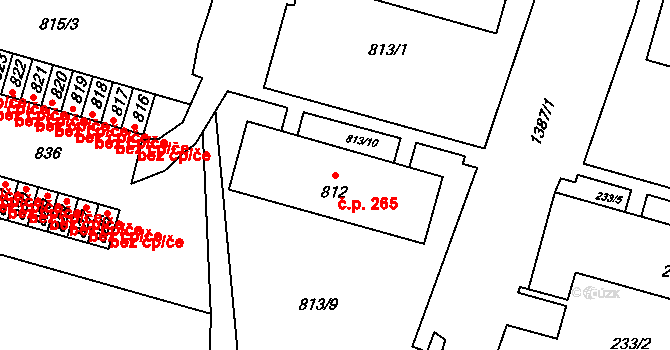 Divišov 265 na parcele st. 812 v KÚ Divišov u Benešova, Katastrální mapa