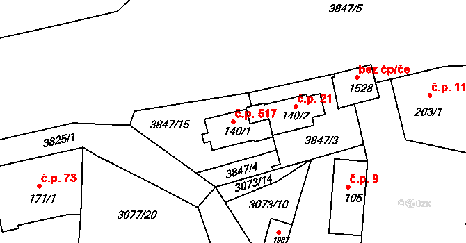 Týnec nad Sázavou 517 na parcele st. 140/1 v KÚ Týnec nad Sázavou, Katastrální mapa