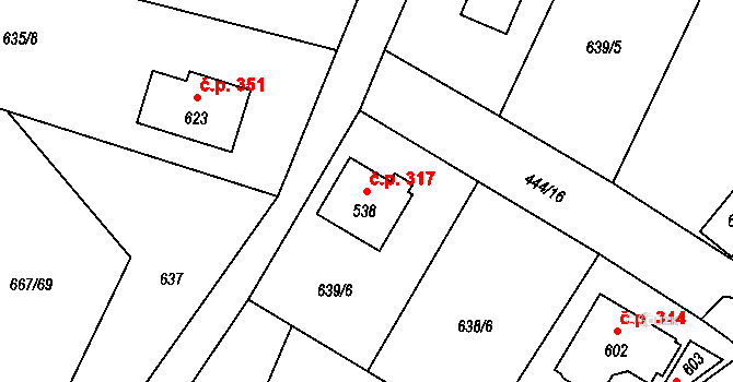 Čechtice 317 na parcele st. 538 v KÚ Čechtice, Katastrální mapa