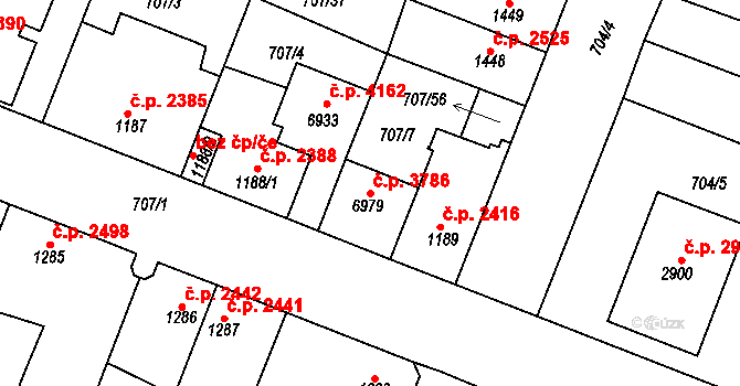 Havlíčkův Brod 3786 na parcele st. 6979 v KÚ Havlíčkův Brod, Katastrální mapa