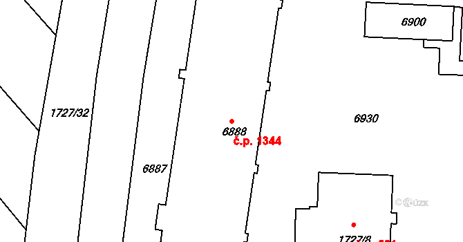 Bystrc 1344, Brno na parcele st. 6888 v KÚ Bystrc, Katastrální mapa