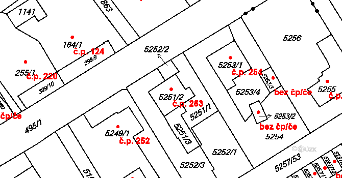 Slezská Ostrava 253, Ostrava na parcele st. 5251/2 v KÚ Slezská Ostrava, Katastrální mapa