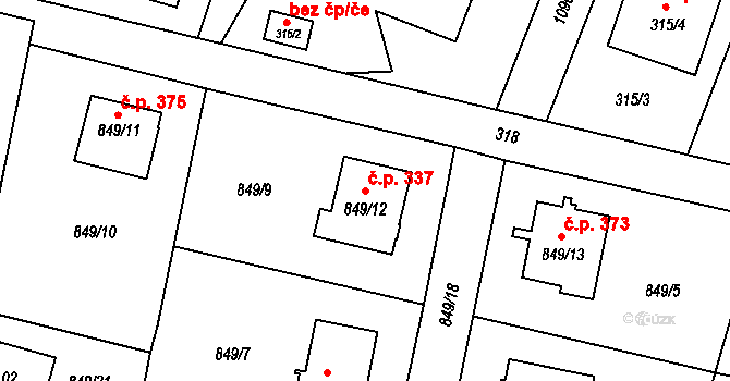 Výškovice 337, Ostrava na parcele st. 849/12 v KÚ Výškovice u Ostravy, Katastrální mapa