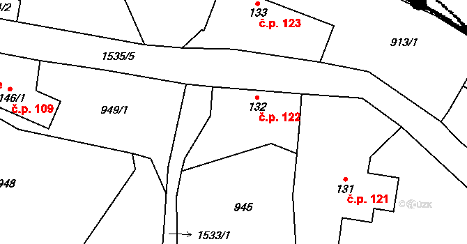 Smetanova Lhota 122 na parcele st. 132 v KÚ Smetanova Lhota, Katastrální mapa