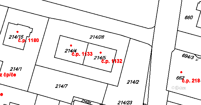 Radvanice 1132, Ostrava na parcele st. 214/5 v KÚ Radvanice, Katastrální mapa