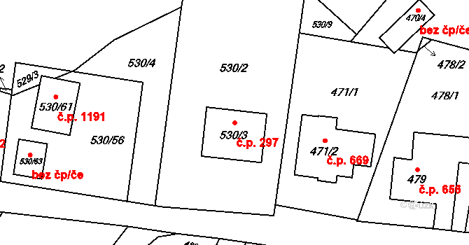 Svinov 297, Ostrava na parcele st. 530/3 v KÚ Svinov, Katastrální mapa