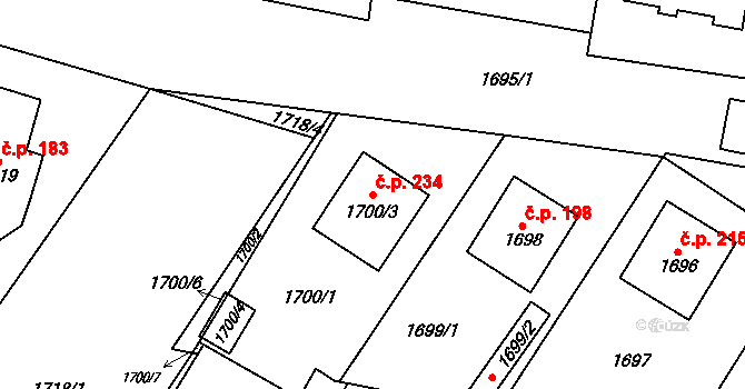 Janovice 234, Velká Bíteš na parcele st. 1700/3 v KÚ Velká Bíteš, Katastrální mapa