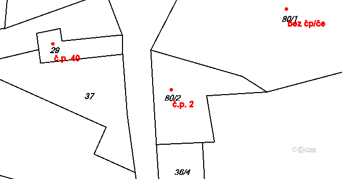 Cerhonice 2 na parcele st. 80/2 v KÚ Cerhonice, Katastrální mapa