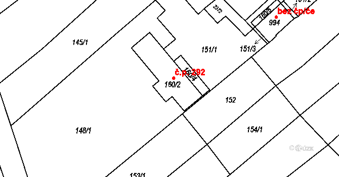 Křižanov 292 na parcele st. 160/2 v KÚ Křižanov, Katastrální mapa