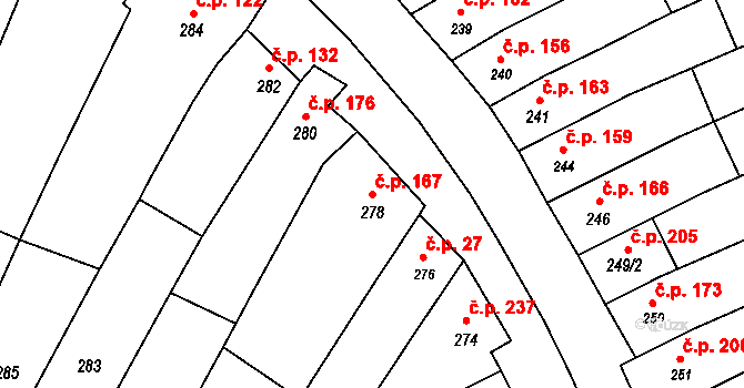 Milešovice 167 na parcele st. 278 v KÚ Milešovice, Katastrální mapa