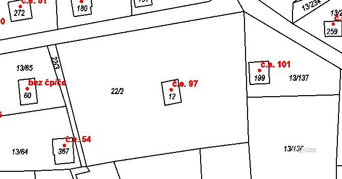 Mechová 97, Lipová na parcele st. 12 v KÚ Mechová, Katastrální mapa