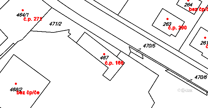 Fryšták 166 na parcele st. 467 v KÚ Fryšták, Katastrální mapa