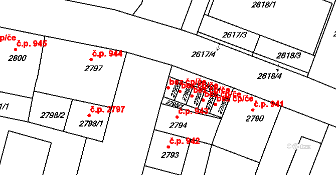 České Budějovice 40504131 na parcele st. 2795/2 v KÚ České Budějovice 3, Katastrální mapa