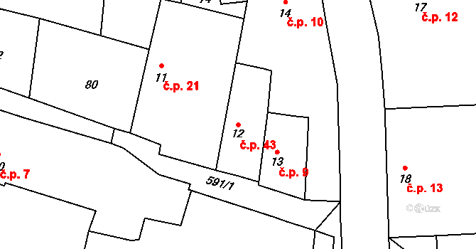 Senožaty 43, Bechyně na parcele st. 12 v KÚ Senožaty u Bechyně, Katastrální mapa