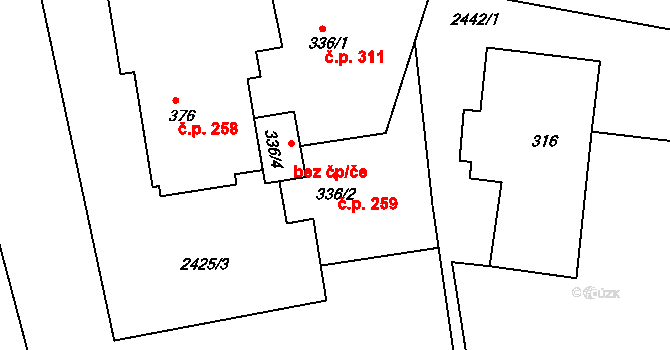 Císařský 259, Šluknov na parcele st. 336/2 v KÚ Císařský, Katastrální mapa