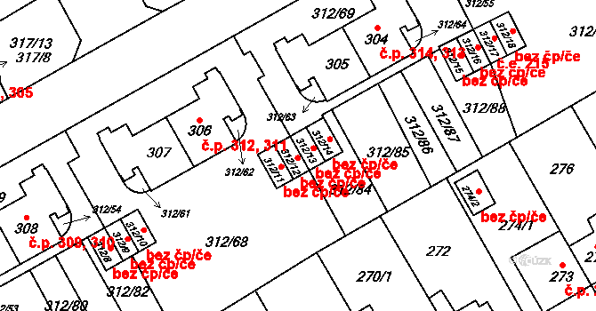 Praha 42926131 na parcele st. 312/12 v KÚ Letňany, Katastrální mapa