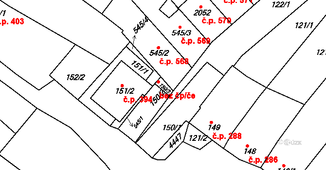 Veselí nad Moravou 44847131 na parcele st. 150/3 v KÚ Veselí-Předměstí, Katastrální mapa