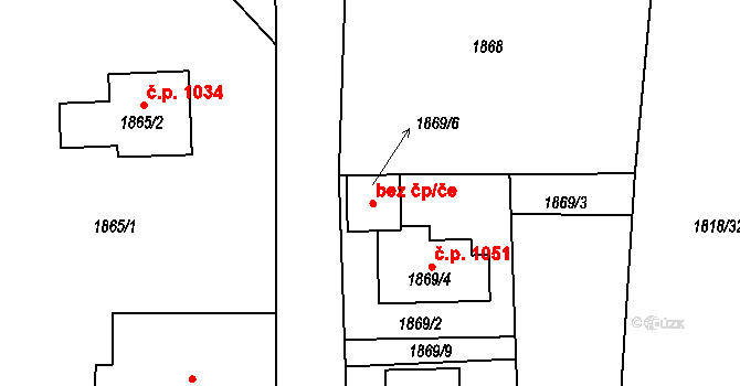 Nýřany 45709131 na parcele st. 1869/6 v KÚ Nýřany, Katastrální mapa