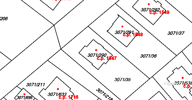 Hlučín 1547 na parcele st. 3071/290 v KÚ Hlučín, Katastrální mapa
