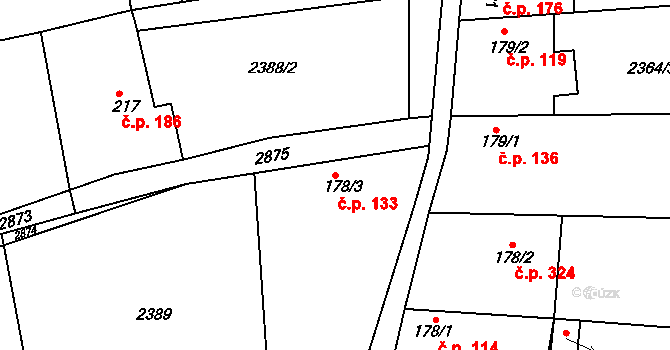 Břestek 133 na parcele st. 178/3 v KÚ Břestek, Katastrální mapa