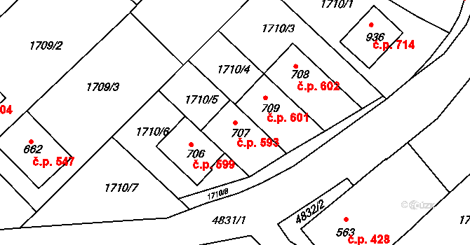 Boršice 593 na parcele st. 707 v KÚ Boršice u Buchlovic, Katastrální mapa