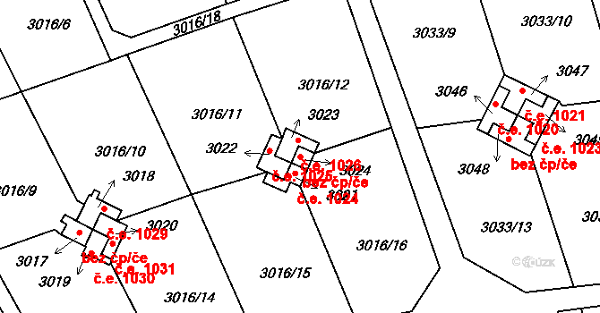 Planá nad Lužnicí 1027 na parcele st. 3024 v KÚ Planá nad Lužnicí, Katastrální mapa