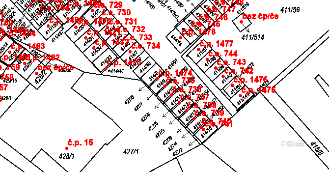 Ráj 735, Karviná na parcele st. 414/9 v KÚ Ráj, Katastrální mapa