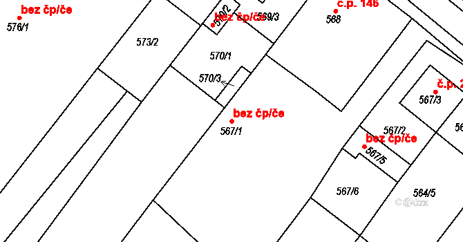 Rousínov 49531131 na parcele st. 567/1 v KÚ Královopolské Vážany, Katastrální mapa