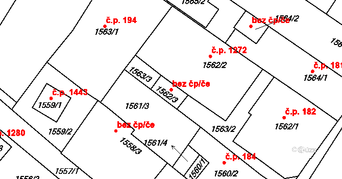 Hustopeče 50366131 na parcele st. 1562/3 v KÚ Hustopeče u Brna, Katastrální mapa