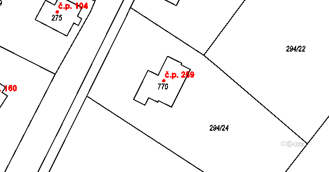 Mašov 259, Turnov na parcele st. 770 v KÚ Mašov u Turnova, Katastrální mapa