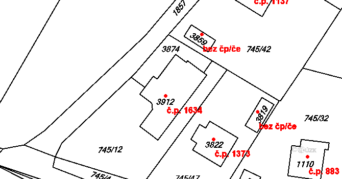 Vrchlabí 1634 na parcele st. 3912 v KÚ Vrchlabí, Katastrální mapa