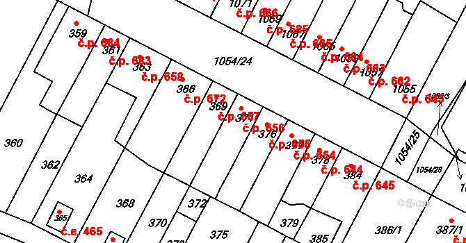 Bučovice 656 na parcele st. 371 v KÚ Bučovice, Katastrální mapa