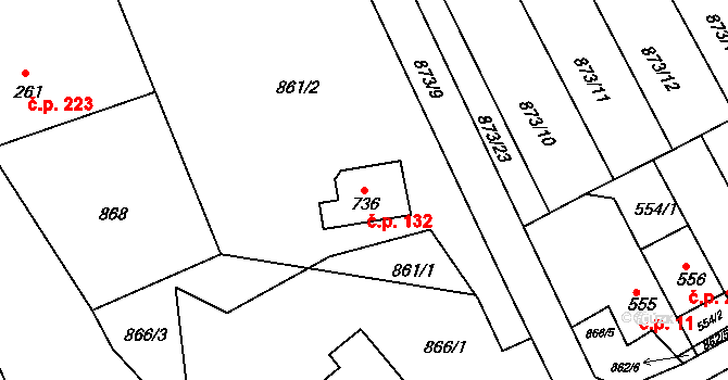 Rumburk 3-Dolní Křečany 132, Rumburk na parcele st. 736 v KÚ Dolní Křečany, Katastrální mapa