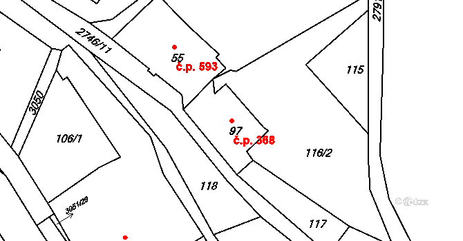 Krásná Lípa 368 na parcele st. 97 v KÚ Krásná Lípa, Katastrální mapa