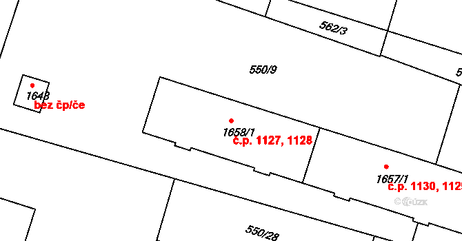 Milevsko 1127,1128 na parcele st. 1658/1 v KÚ Milevsko, Katastrální mapa