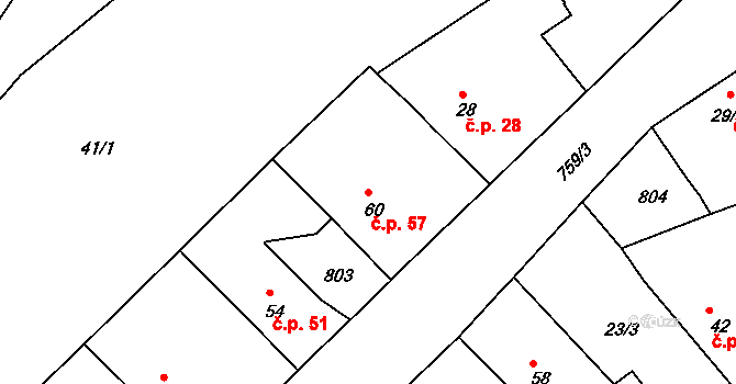 Mlékojedy 57, Neratovice na parcele st. 60 v KÚ Mlékojedy u Neratovic, Katastrální mapa