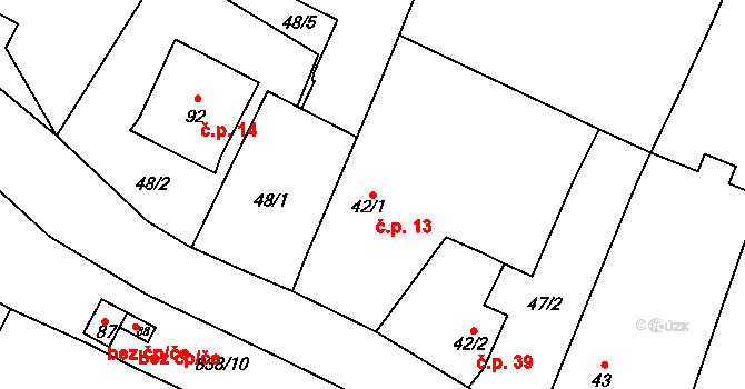 Nosálov 13 na parcele st. 42/1 v KÚ Nosálov, Katastrální mapa